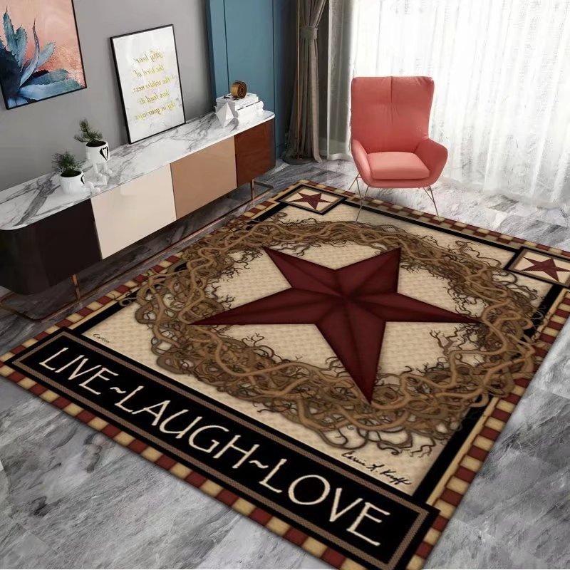 Bohemian Mandala Carpet Black Beige Lace Border Intricate Pattern Non Slip Area Rug for Vintage Home Decor