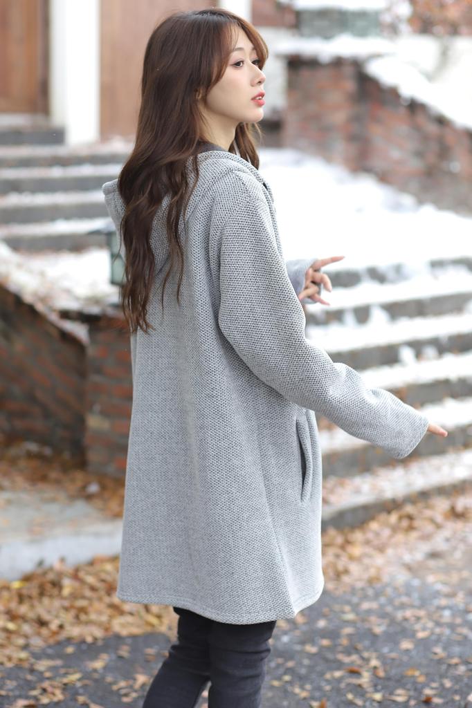Necoat Long Long Light Size L Women's Hoodie, Fleece-Lined, Sleeves, Fall/Winter, Gray,