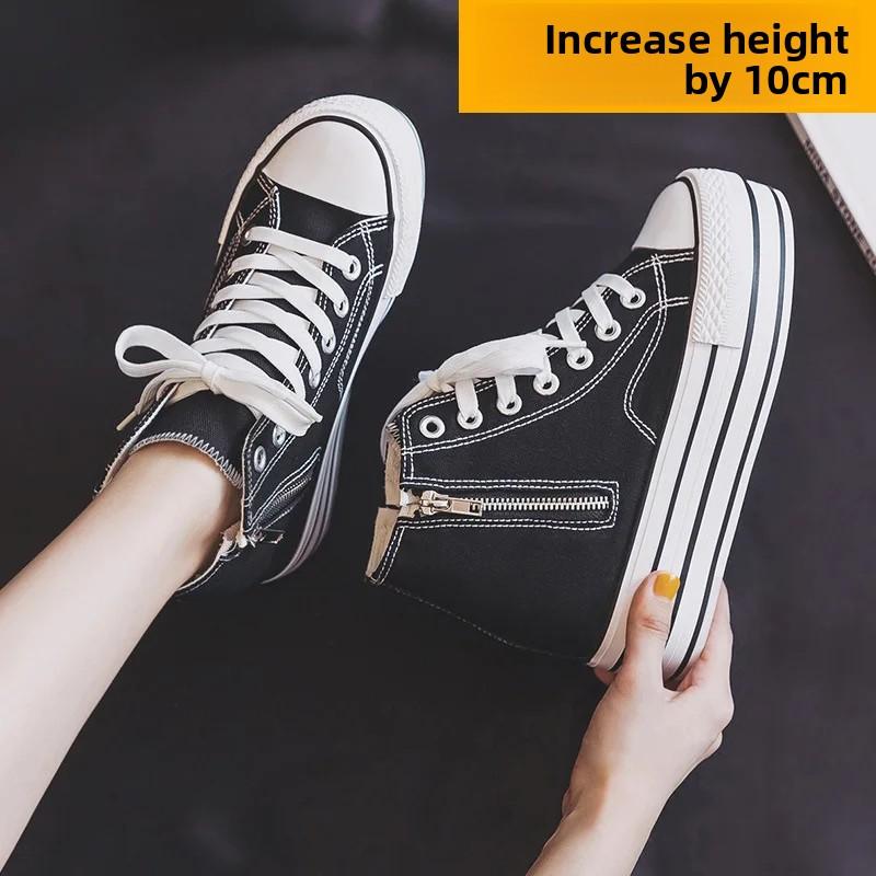 10cm Height Increasing Women Shoes Classic Breathable Canvas Shoe Fashion Thick Sole Sneakers for Women Platform Vulcanize Shoes