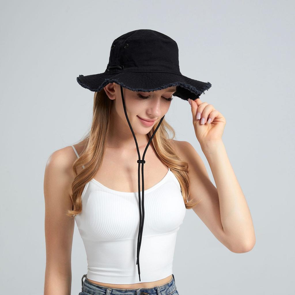 Bucket hat versatile big head circumference showing  foldable sunshade sun protection autumn and winter advanced sense broken edge bucket hat