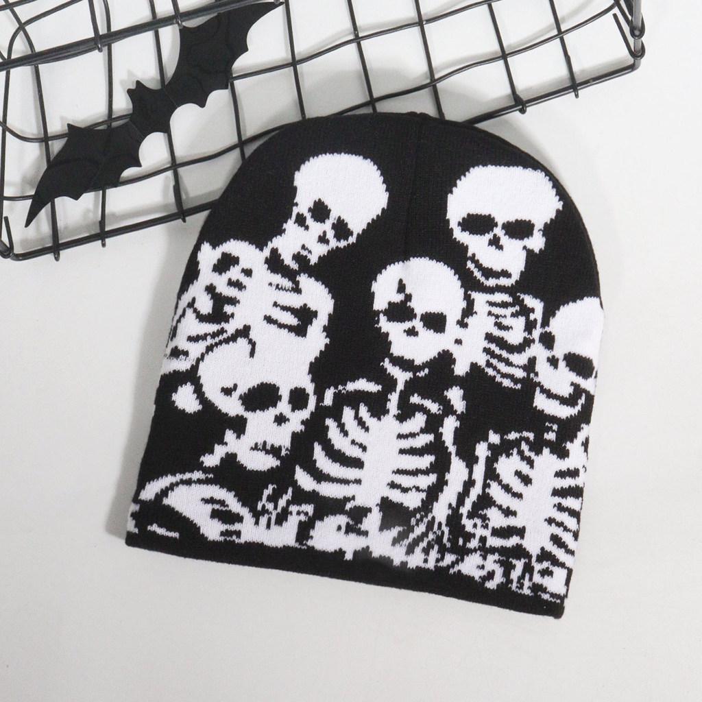 Hat Knitted With Skull Pattern For Fall And Winter Streetwear Accessory Fashion