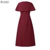 ZANZEA Women Elegant Casual Round Neck Summer Short Sleeve Dresses