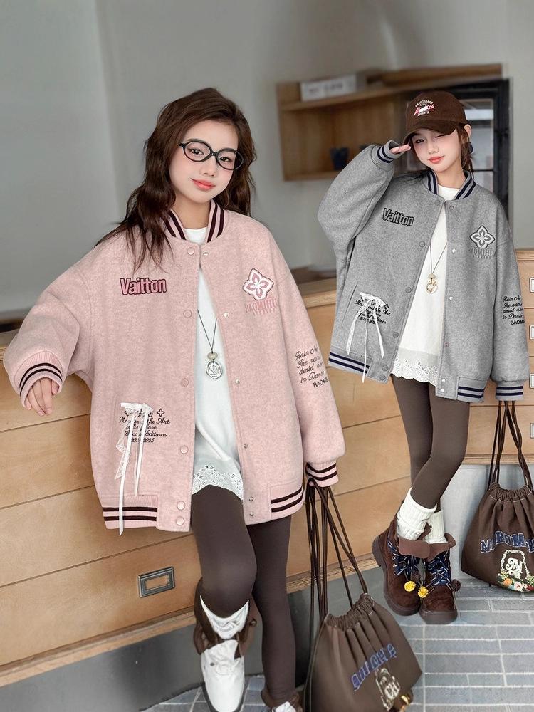 2025 Mädchen Rosa Langarm Stilvolle Herbstjacke