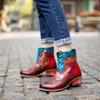 Export Large Size Casual Retro Women's Boots Lace-up Printed Dark Pattern Cowboy Boots