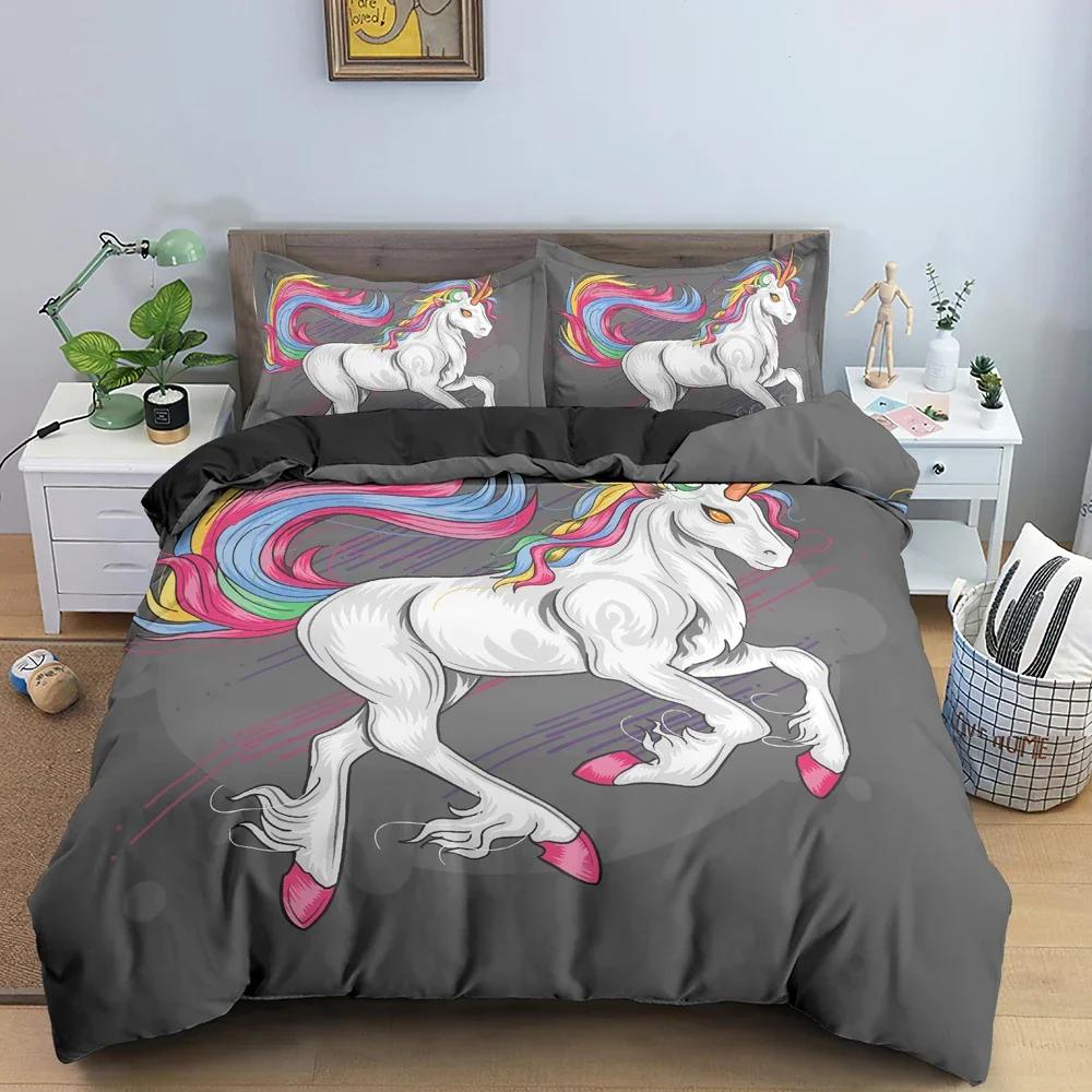Cartoon Animal Unicorn Comfortable Duvet Quilt Cover Pillowcase Bedding Set Children Bedroom Decoration Home Textile