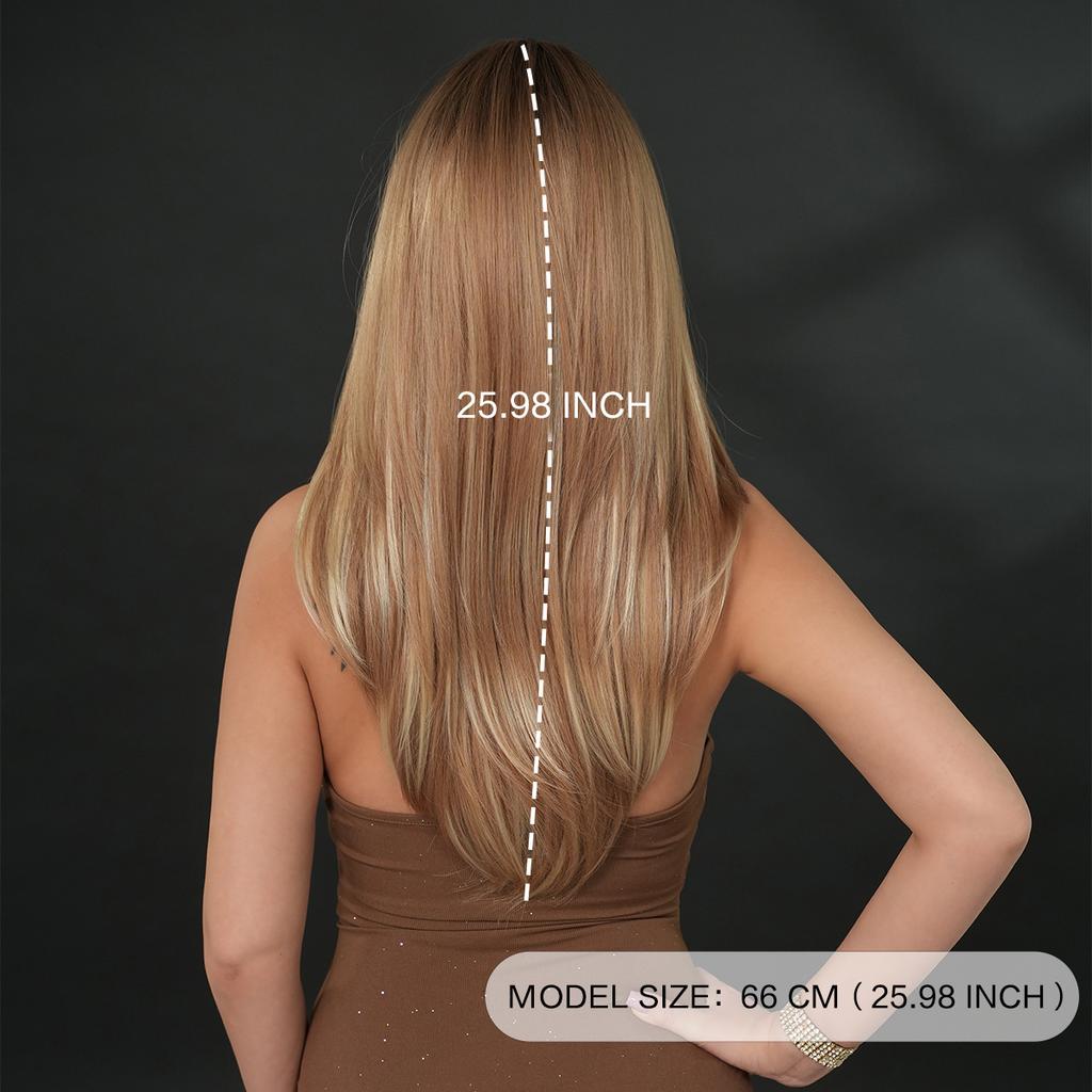 Women’s Daily Wear Lace Front Synthetic Full Wig Fashion Layered Straight Wig with Blonde Highlights