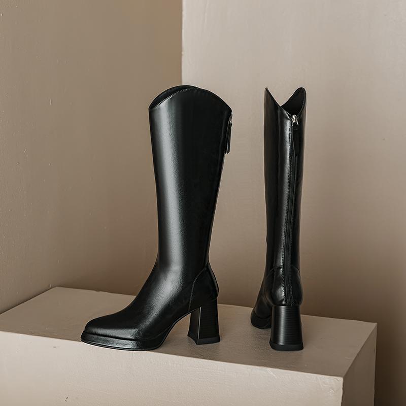 

Night Club Platform Women Knee High Boots Sexy Thick High Heels Pointed Toe Shoes Modern Long Botas Para Mujer 39