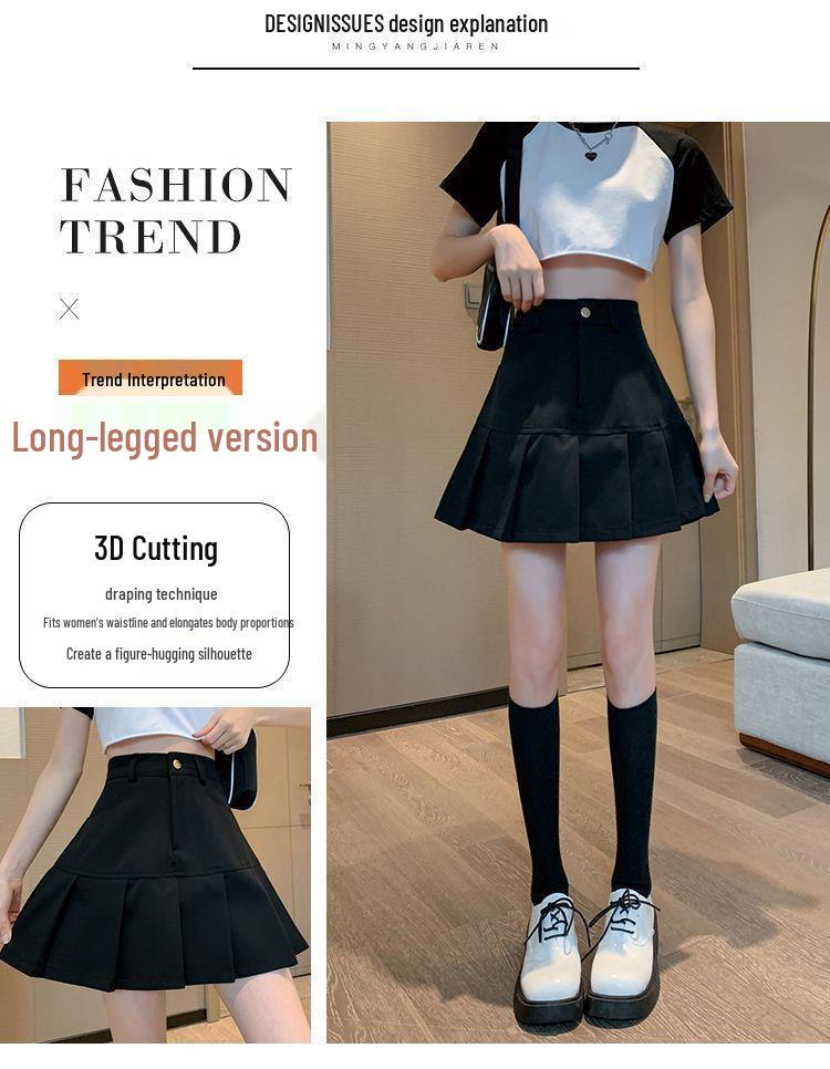 2024 College-Stil Petite High Waist A-Linien Plissee Midi Fishtail Rock