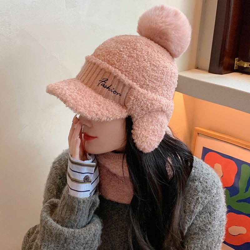 

Кепка с плюшевыми наушниками с вышивкой букв, женская осенне-зимняя шапка-шарф, защита для ушей, теплая, для велоспорта, для катания на лыжах, вязаная шерстяная шапка hat + scarf set, cold and warm