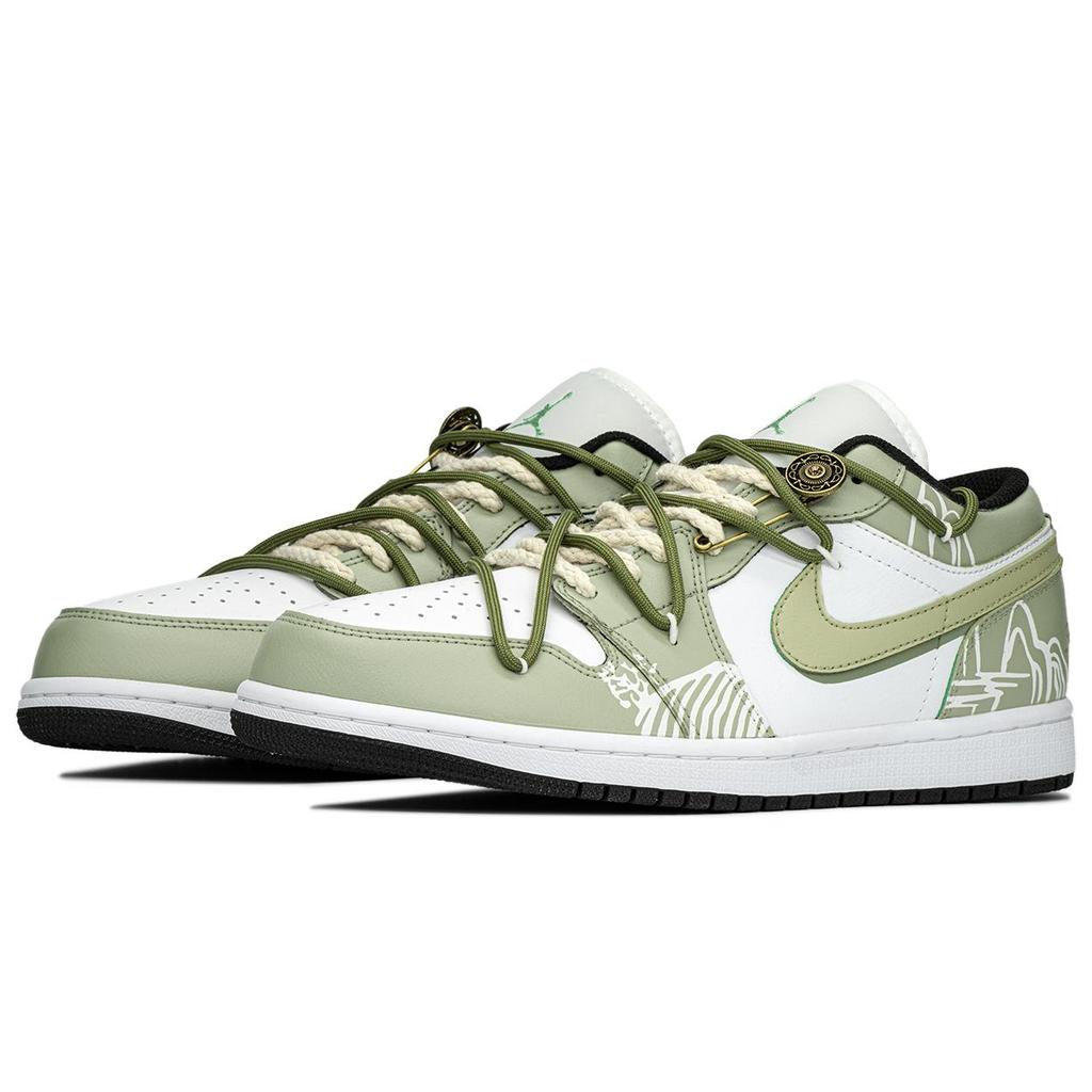 Jordan Air Jordan 1 Low top Vintage Basketball Shoes Men's Beige Green 553558-131(TeamA-)