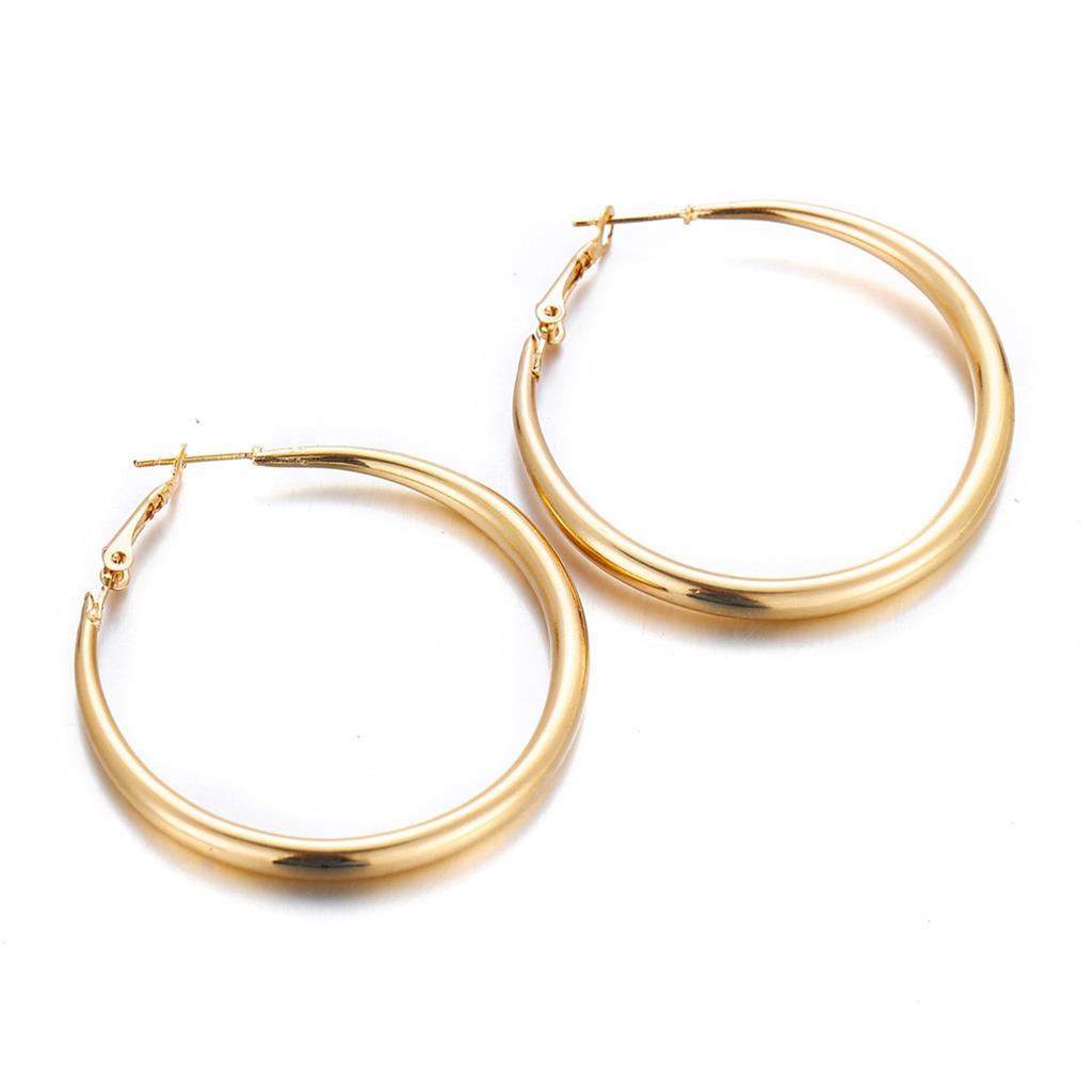 Fashion Earrings 0mm Thick Tube Big Gold Alloy Round Circle Hoop Earrings