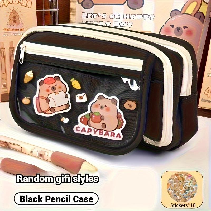 

Набор пеналов с капибарой, включая пенал и 10 наклеек, многослойный пенал с капибарой, маленькая сумка для организации учебных принадлежностей Pencil Case + 10 Random Stickers