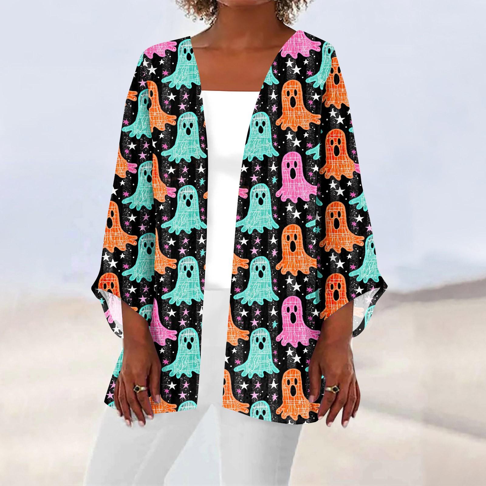 

Женская повседневная и модная легкая куртка средней длины с принтом на Хэллоуин XXXL бирюзовый