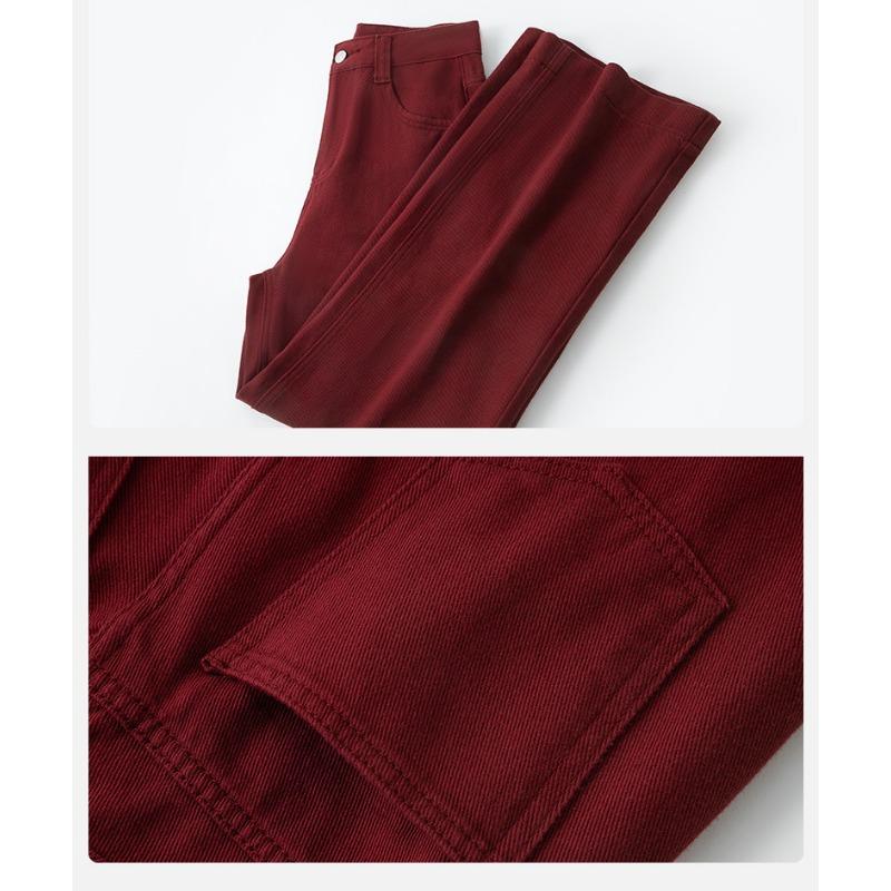 Anchor Red Narrow Version Wide-leg Pants Spring New Style Red High-waist Drape Slim Floor-length Straight Pants Women's Trousers