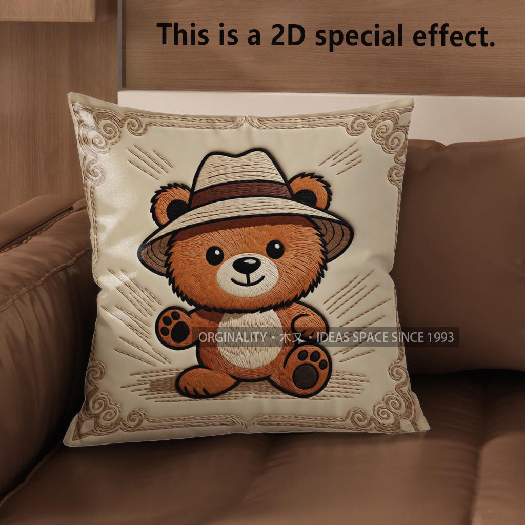 2D Süße Bären in Hüten Kissenbezüge für Zuhause Muster Kissenbezug Geeignet für Sofa Schlafzimmer Auto Kissenbezug