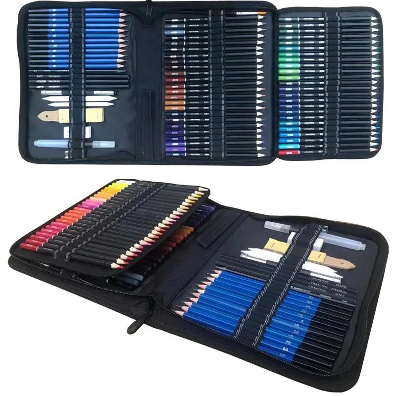 96 Pcs/set Professional Sketching Pencils Coloured Pencils Folding Bag Watercolour Graphite Pencil Set Drawing Art Set Wooden