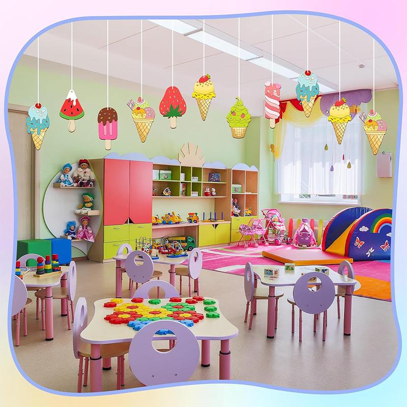 40Pcs Wooden Ice Cream Cutouts Ornaments To Paint,Summer Decorations 8 Styles Diy Blank Unfinished Wood Cutouts Ornament