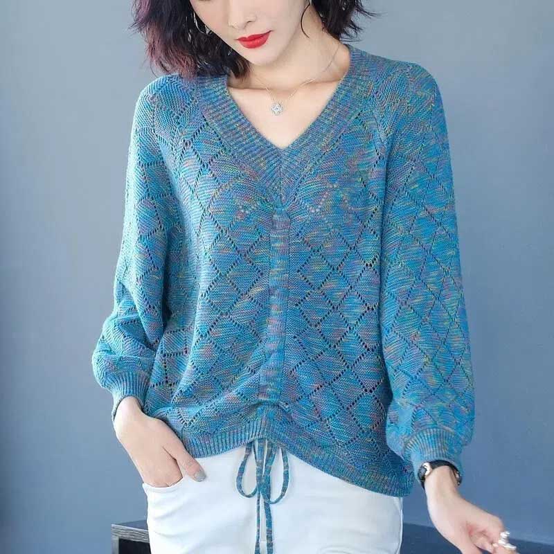 Dámská košile s výstřihem do V Krajka Pletený top Jarní a podzimní svetr svrchní oblečení Univerzální svetr