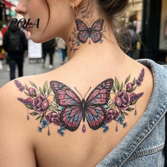 5 Sheets Colorful Butterfly Flower Tattoo Stickers, Waterproof Temporary Body Art, Hypoallergenic Floral Chest Back Decals for Women Girls