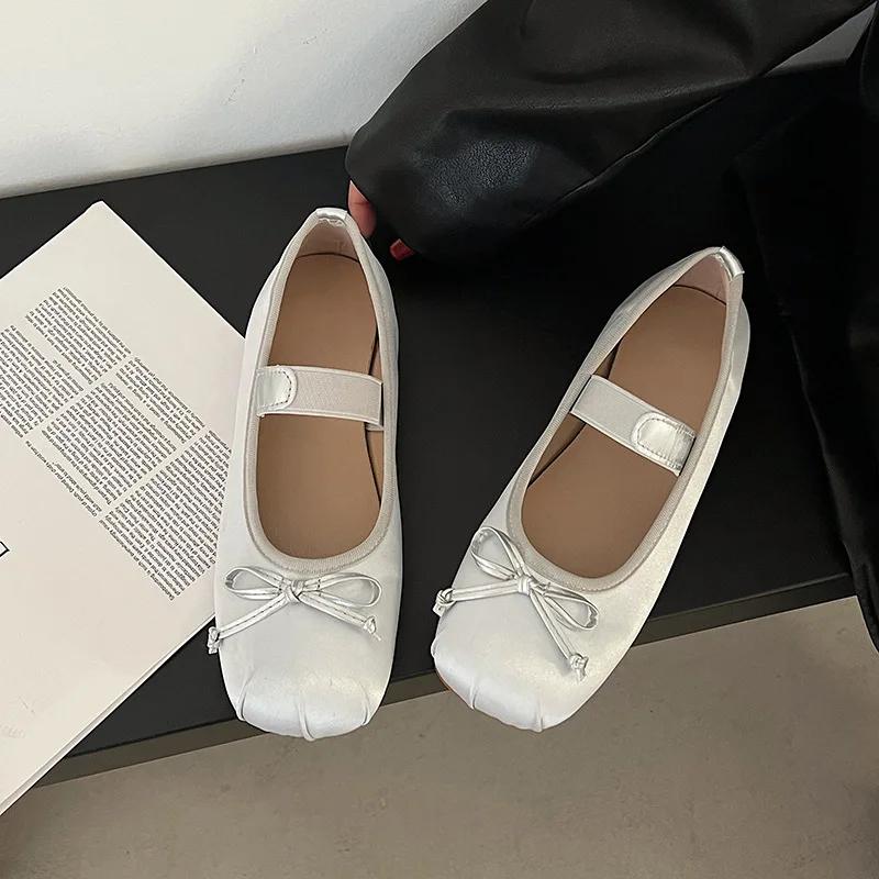 Shoes for Women 2025 Spring and Autumn New Square Toe Low Heel Soft Sole Ballet Flats Women's Vintage French Mary Jane Shoes