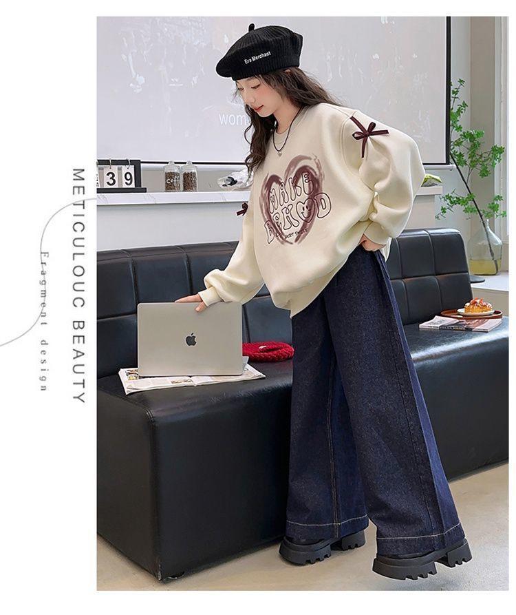 Girls' Fleece-Lined Spliced Sweatshirt: Stylish Autumn/Winter Pullover for Kids