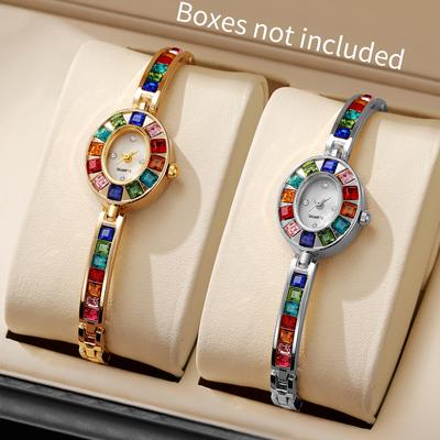 2 Stück/Set Luxus Strass Damen Uhren Mode Armbänder Quarz Armbanduhren Relogio Feminino Reloj Mujer