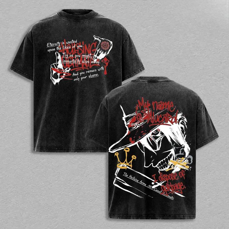Hot Anime Hellsing Alucard Cool Graphic Tee Men Short Sleeve Clothing Washed Cotton Tshirt Casual T-shirt Harajuku Retro T Shirt