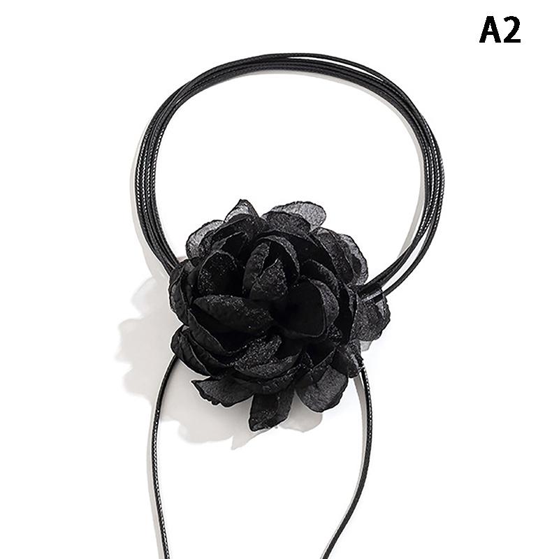 Fluffy Fabric Lace Flower Choker Necklace For Women Trendy Elegant Long Lace-Up Rope Chains On Collar Jewelry