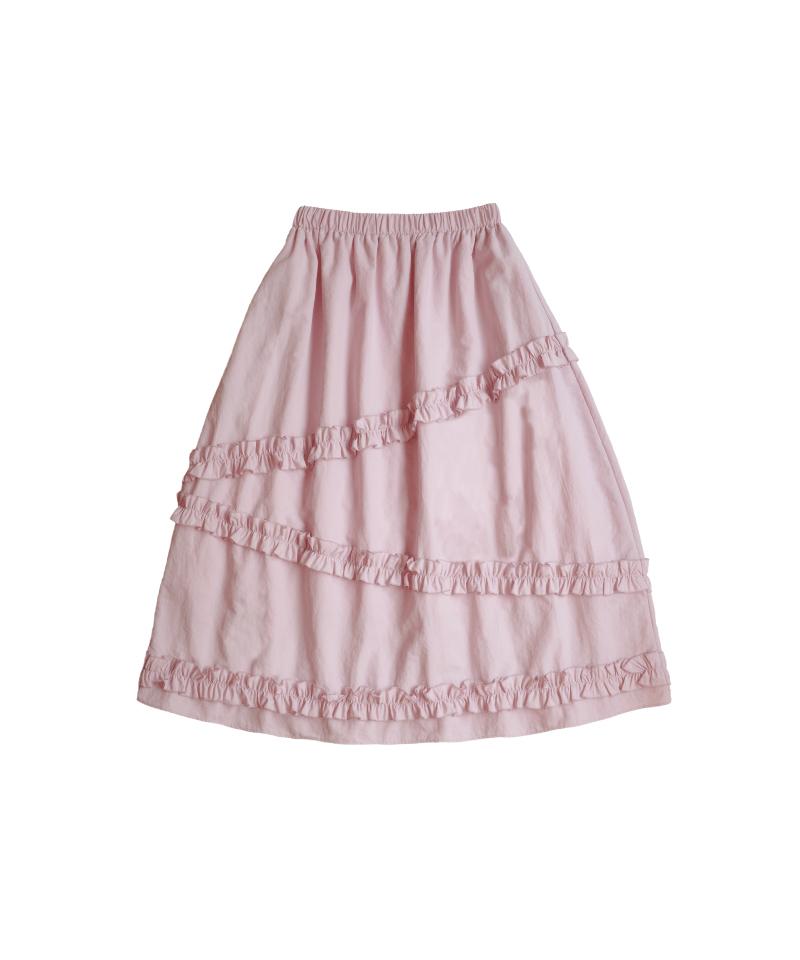 Cookies Nylon Frill Tiered Long Skirt (Pink)
