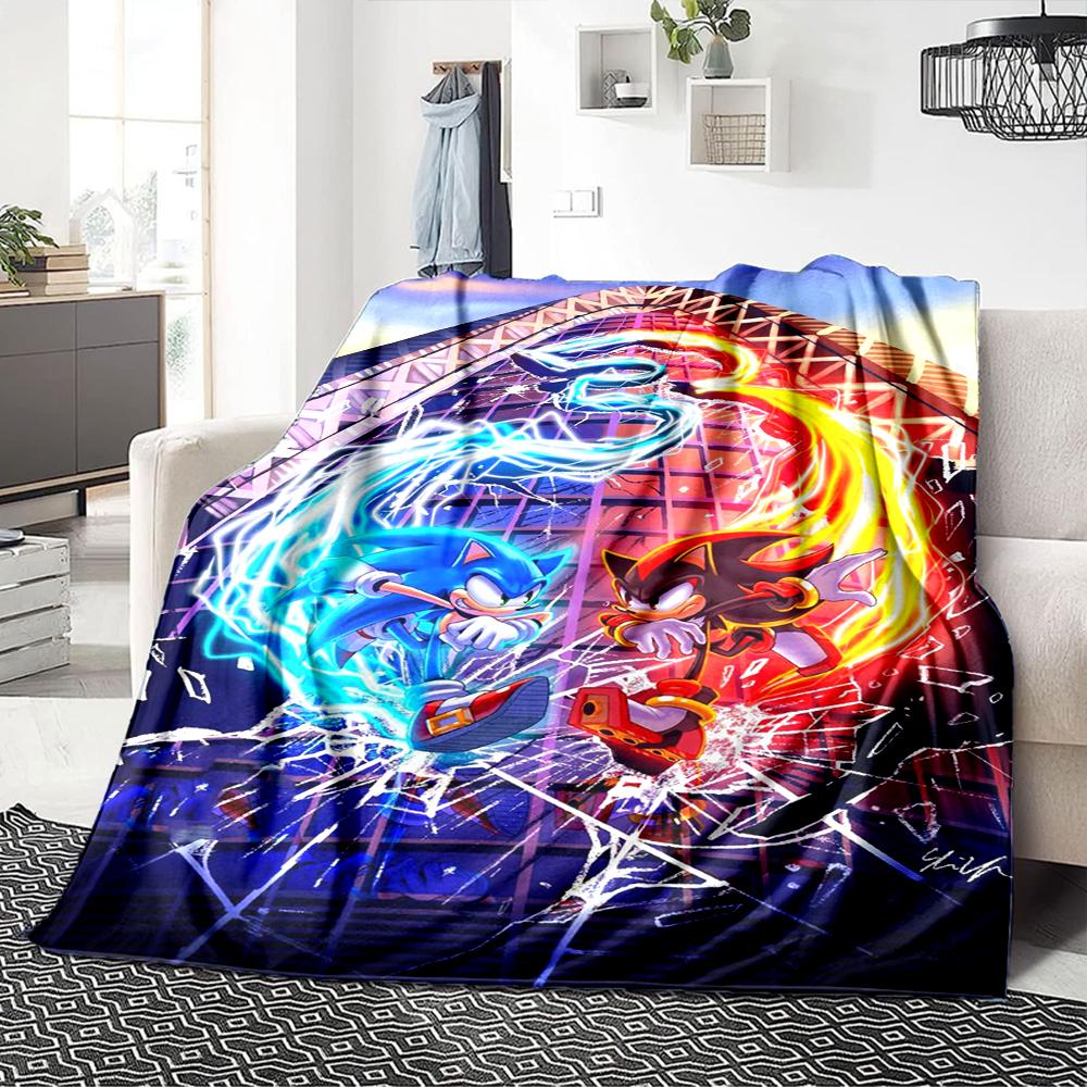1Pc Sonic Vs Shadow Battle Blanket For Couch Bed Plush Cozy Fuzzy Blanket Super Soft Warm Blankets For Fall And Winter 0918238