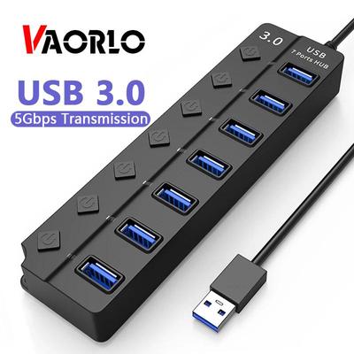 VAORLO Docking station USB a 7 porte Trasmissione rapida USB 3.0 per tastiera mouse wireless U-Disk con adattatore HUB di controllo indipendente