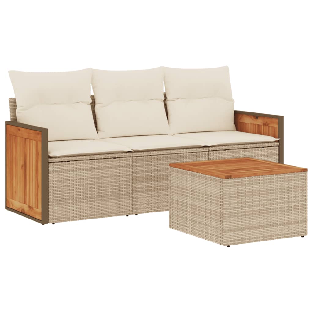 4 Piece Outdoor Sofa Set with Cushions Beige Poly Rattan