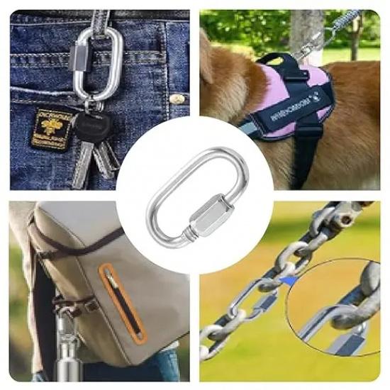20/10pcs Quick Link Ring Stainless Steel Heavy Duty Carabiner D-Lock Repair Pet Keychain for Outdoor Travel Equipment Connector