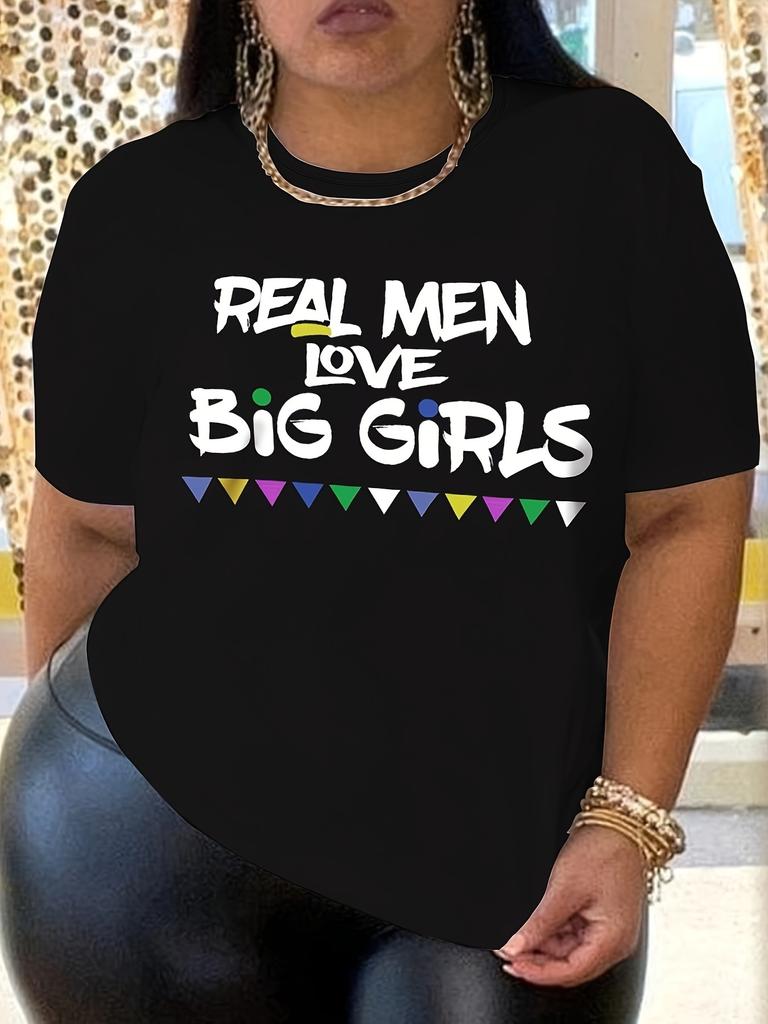 Unisex Plus Size Graphic Print TShirt With Slogan Real Unisex Love Big Girls Casual Crew Neck Short Sleeve Fashion For Ladies