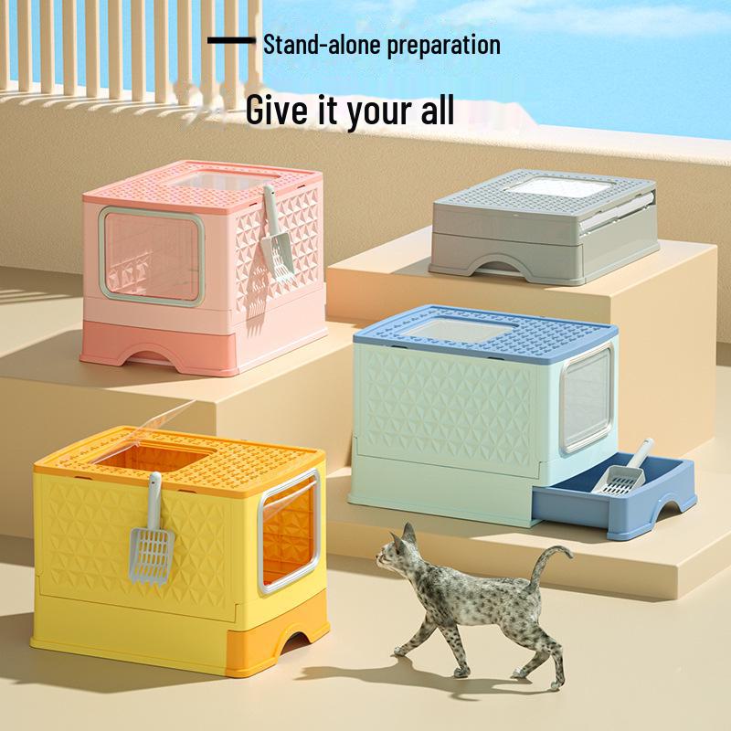 New Large Enclosed Folding Cat Litter Box with UV Sterilization and Deodorization