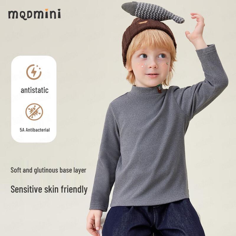 MQDMINI Kids  Anti-Static Antibacterial Mock Neck Long-Sleeve T-Shirt 120