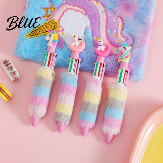 Office Supplies for Diary Decoration 6-in-1 Retractable Gel Pen Cute Unicorn Plush Doll Decor 6 in 1 Color Pens 0.5mm Multicolor Ballpoint