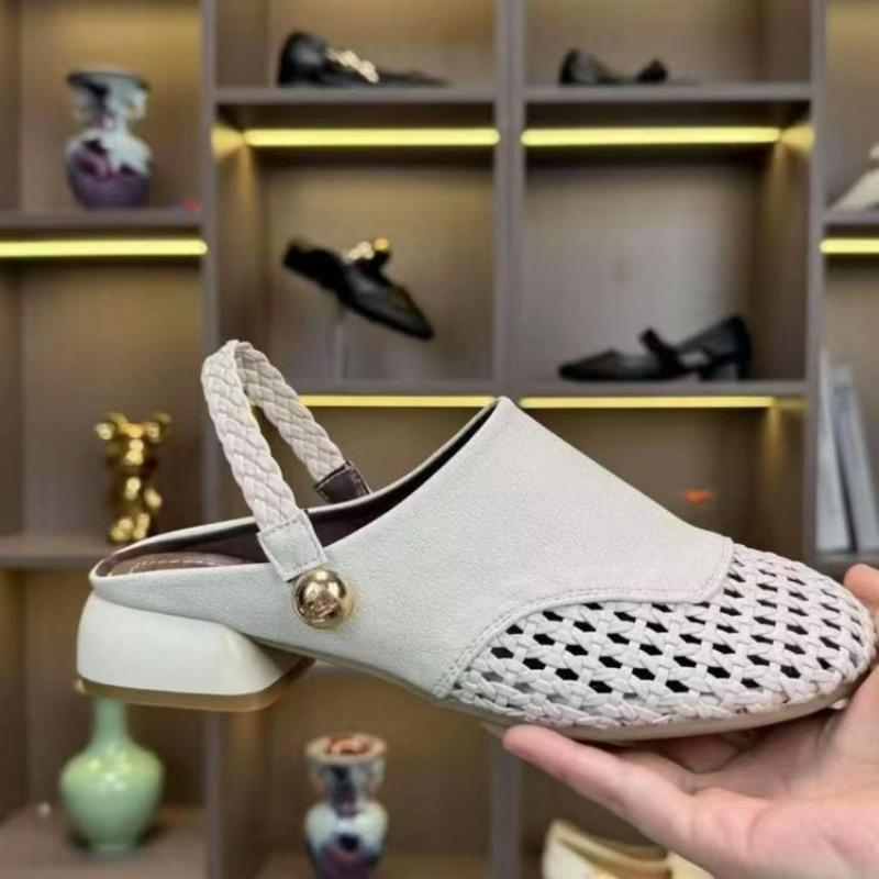 Fashion French Breathable Woven Half Slippers Womens Summer New Fashion Wear Breathable Sandals Womens Flat Comfortable Casual Sandals
