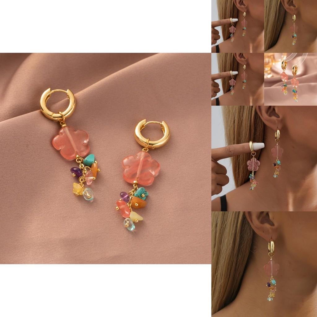 Trendsetting Irregular Natural Stone Flower Tassel Earrings For Women