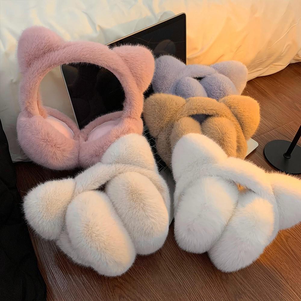Women's Cute Cat Ear Plush Earmuffs - Warm & Windproof Ear Covers for Winter Cycling