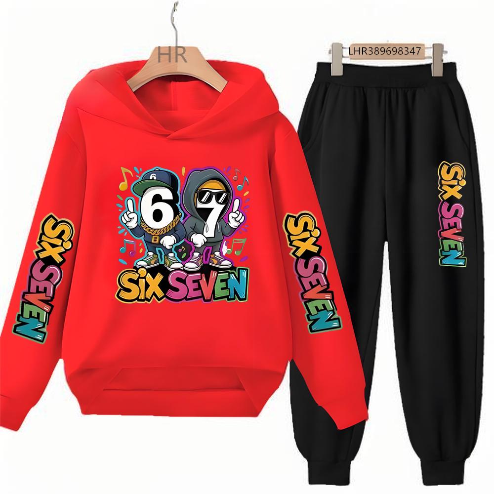Autumn Kids Hoodie Black Boy Girl White Pink 3-12Yrs 67 Six Seven Print Clothing Casual Top+Trousers Child Gift Coat Set