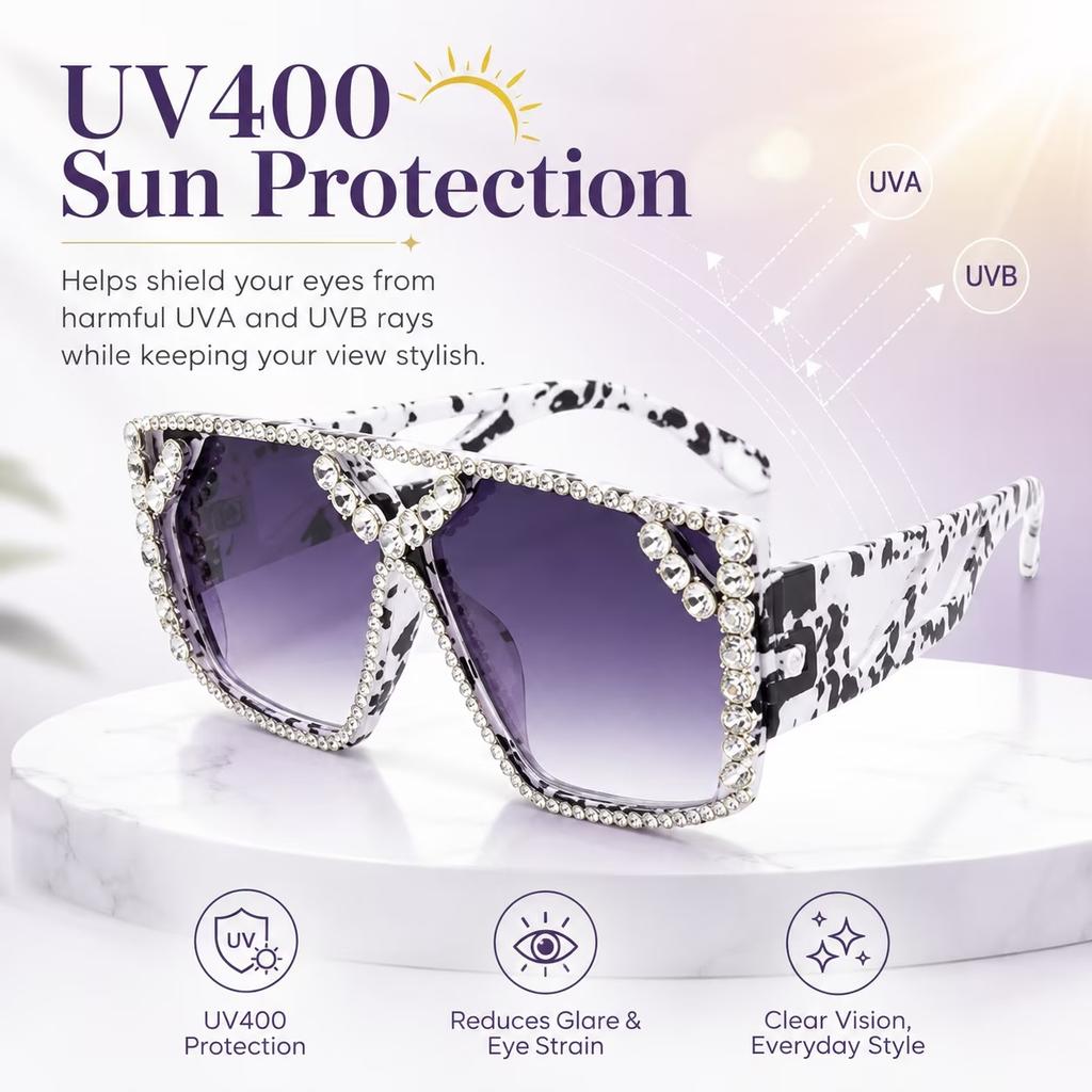 Oversized Square Diamond Sunglasses for Women Fashion Sparkling Crystal Retro Disco Sunglasses