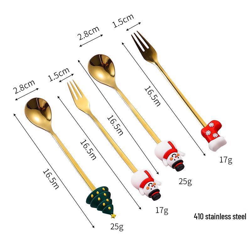 Stainless Steel Christmas Cutlery Set: Cute Spoon, Fork, and Stirring Spoon for Coffee & Fruit