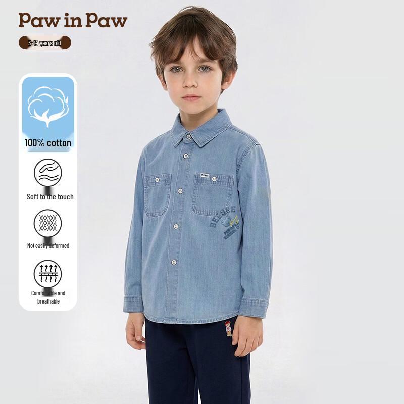 PawinPaw Boy s Cartoon Bear Denim Long-Sleeve Shirt 120