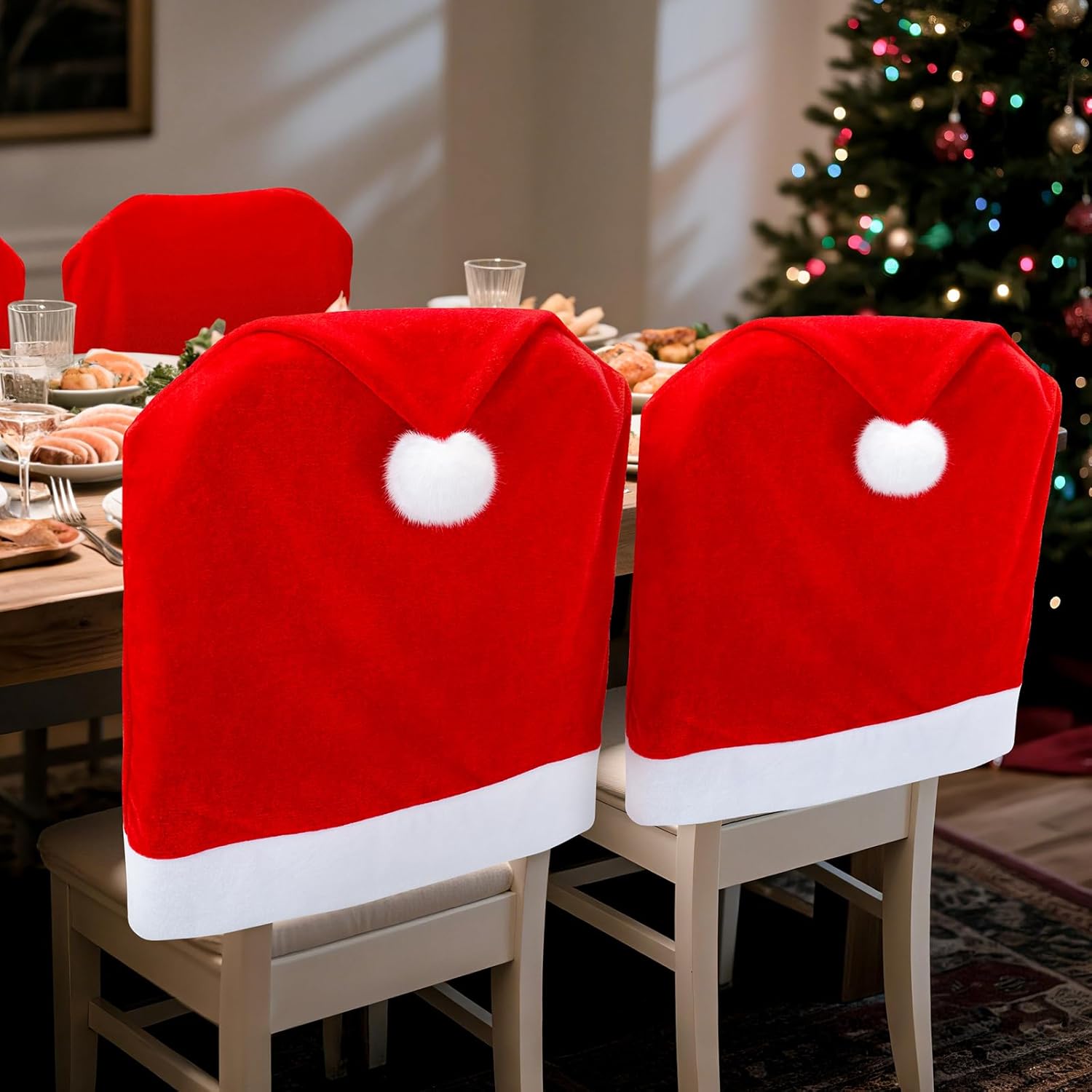 

high quality10pcs Luxury Plush Red & Golden Velvet-Like Chair Covers Set - Soft Non-Slip Dining Table Protectors, Easy-Clean Fit & Holiday Party 10pcs