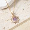 Purple Zirconia Sunburst Pendant Necklace, Golden Tone Sparkly Jewelry for Women