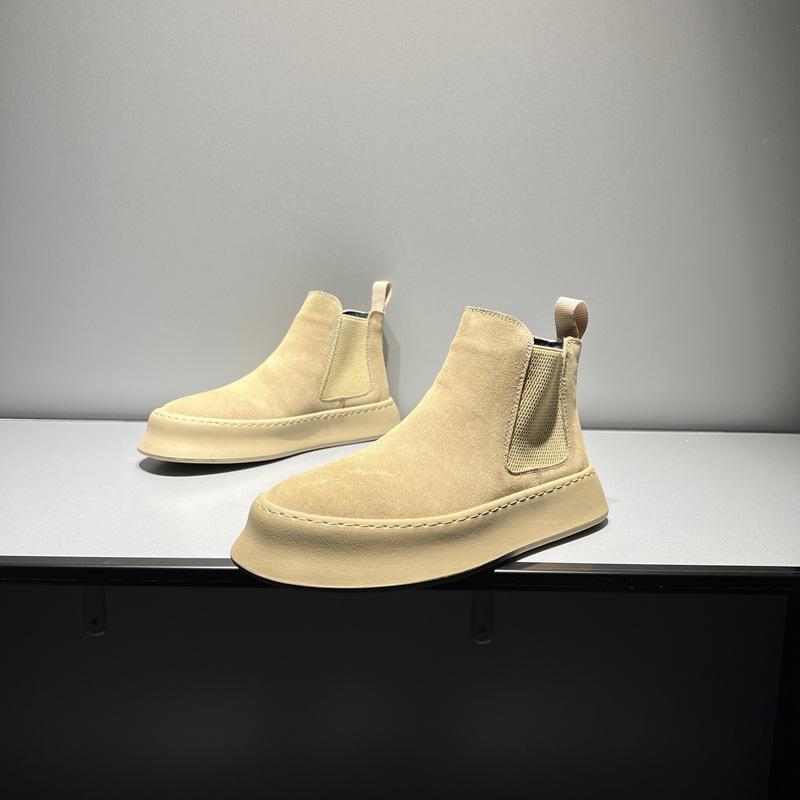 Hohe Chelsea-Boots aus Leder mit Samt-Plateau, lässige Board-Schuhe, leichter Luxus, japanische Schuhe