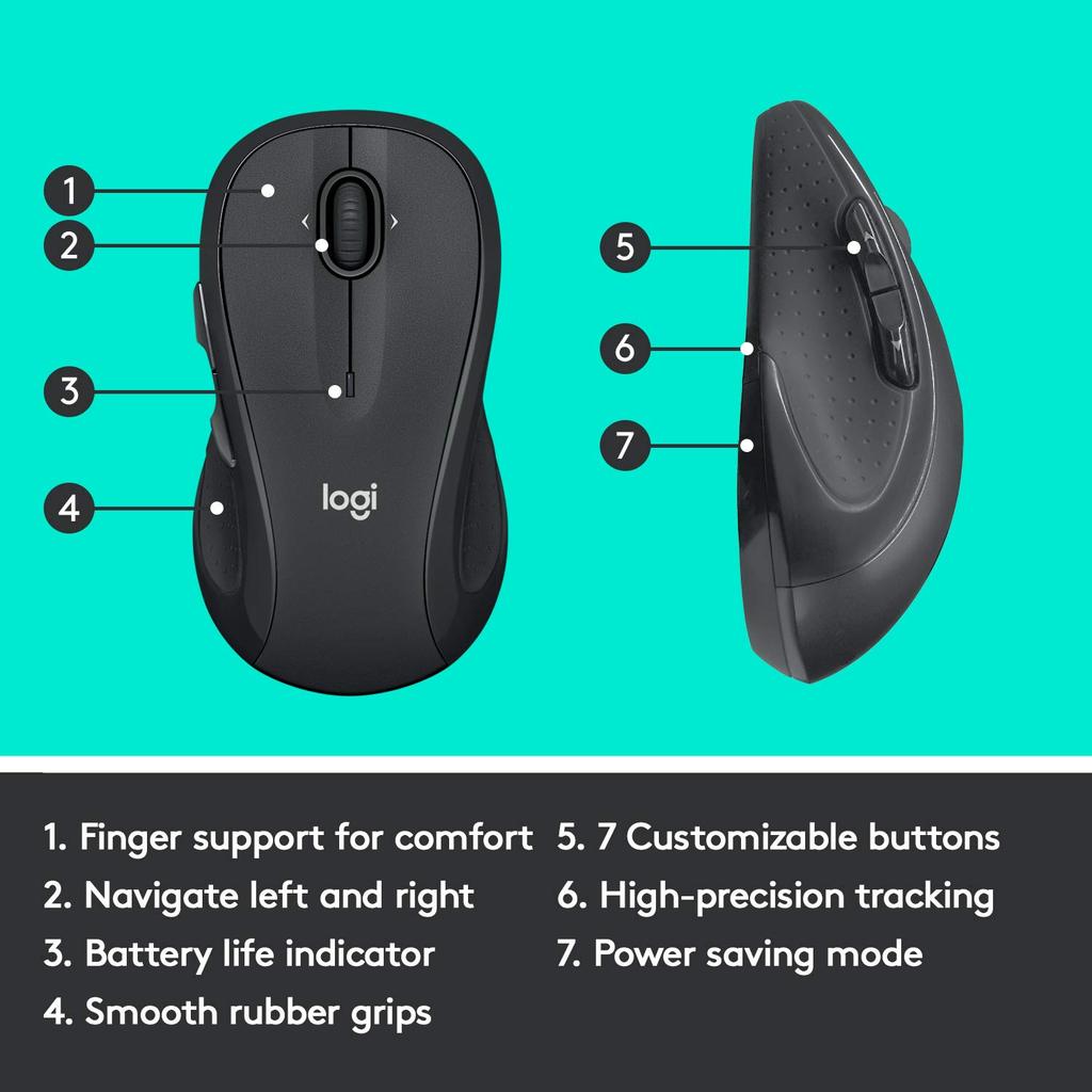 Logitech M510 Wireless Mouse, USB Uni-Facing Receiver for Laptops and PCs with Programmable Buttons - Graphite.