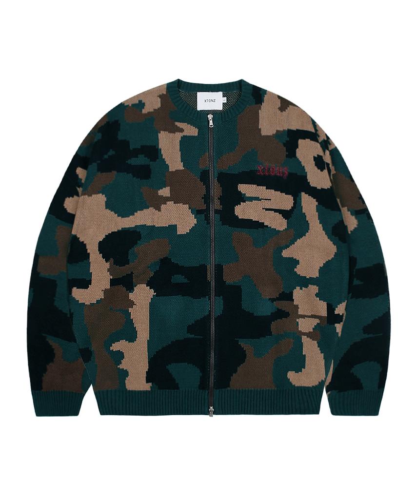 Xtonz Xtk093 Peta Camo Vintage Knit Zip-Up (Camo)