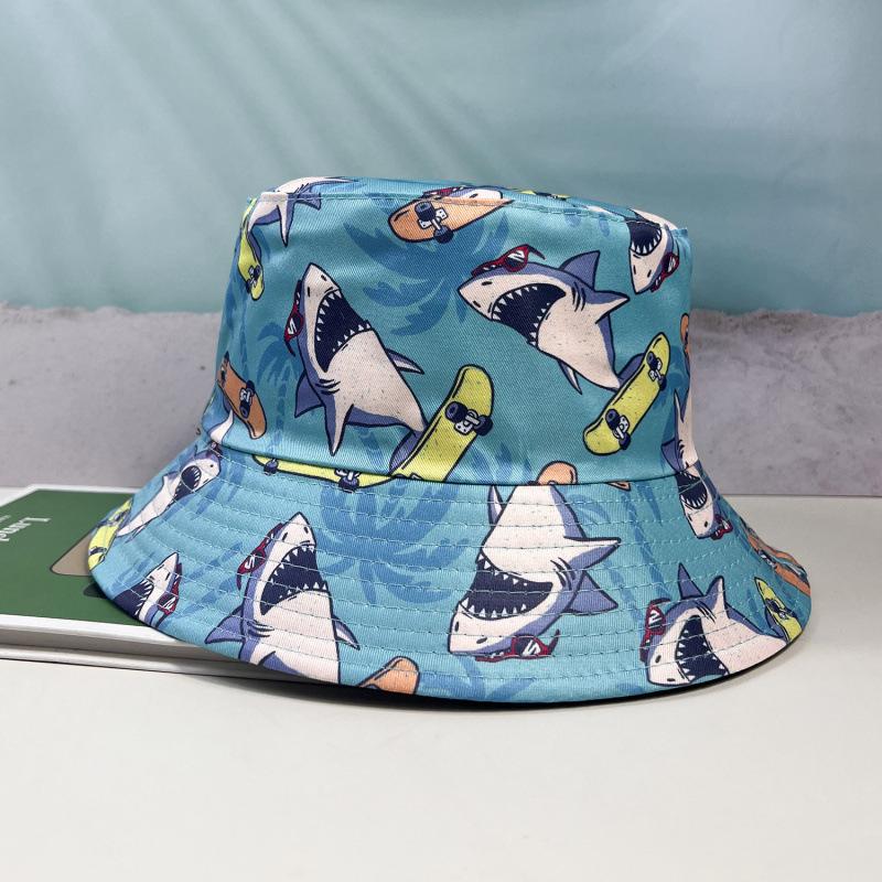 Spring and Summer New Shark Pattern Bucket Hat European Beautiful Women Outdoor Fashion Sun Hat Double-sided Can Wear Basin Hat
